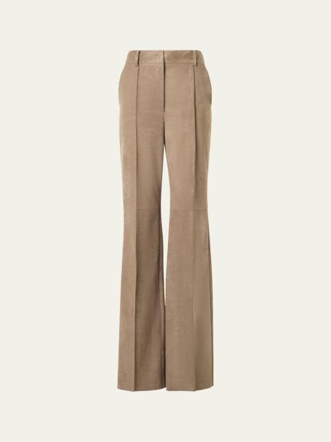 Pintuck Suede Wide-Leg Trousers