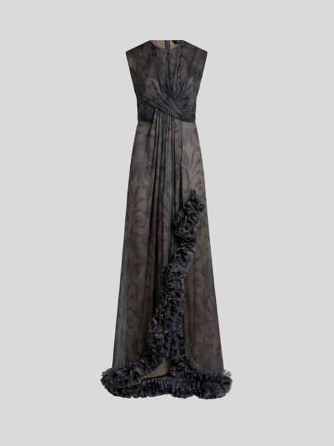 PRINTED SILK DRESS WITH RUCHING