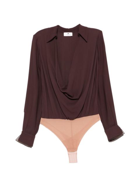 draped long-sleeve bodysuit