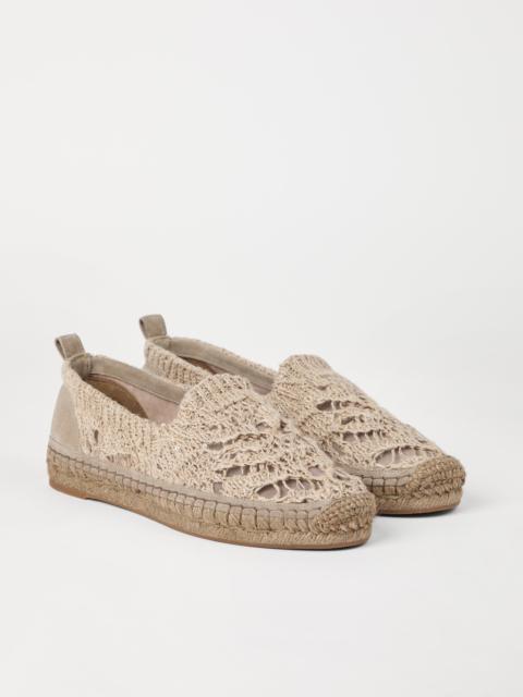 Dazzling foliage lace knit and suede espadrilles
