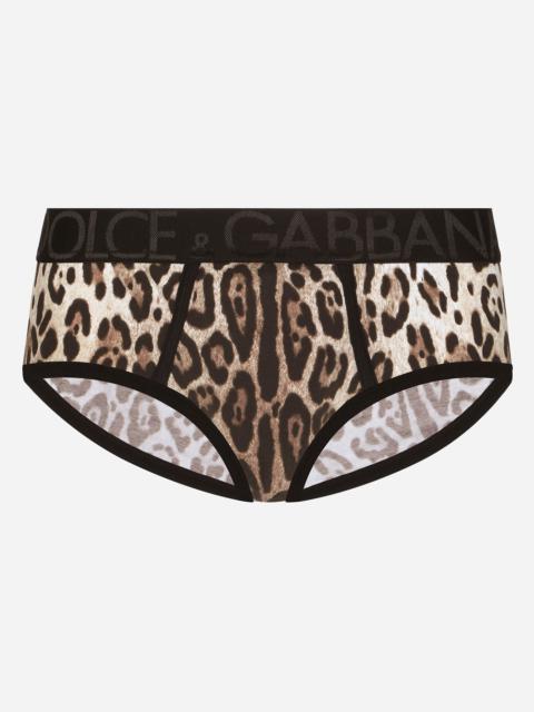 Two-way stretch jersey Brando briefs with leopard print