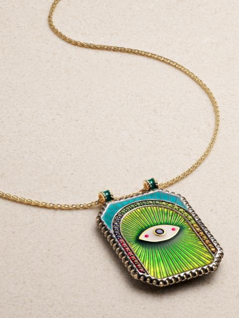 Eye Protect 18-karat Gold, Enamel, Sapphire And Diamond Necklace