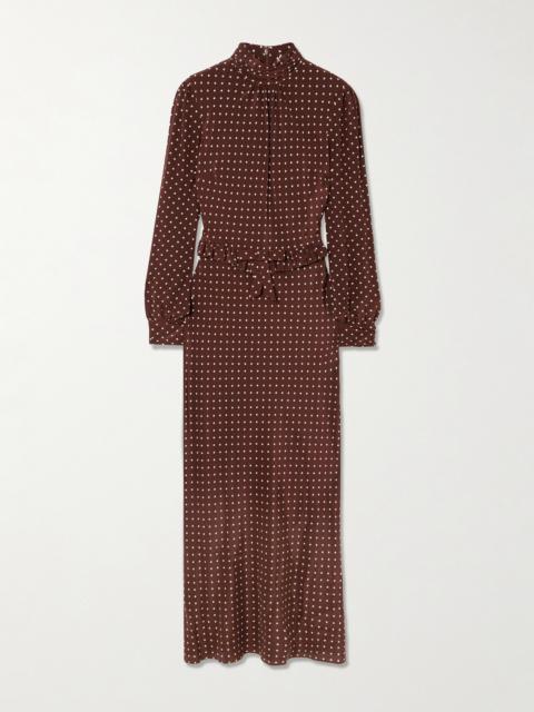 Ruffled Bow-detailed Polka-dot Silk Crepe De Chine Midi Dress