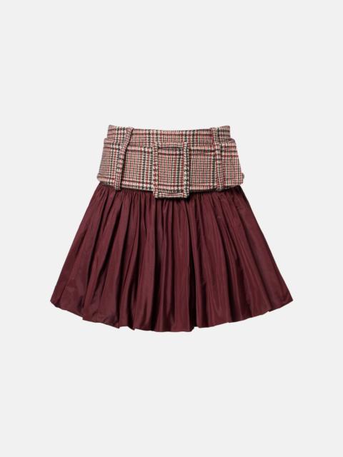 Checked ruched virgin wool miniskirt