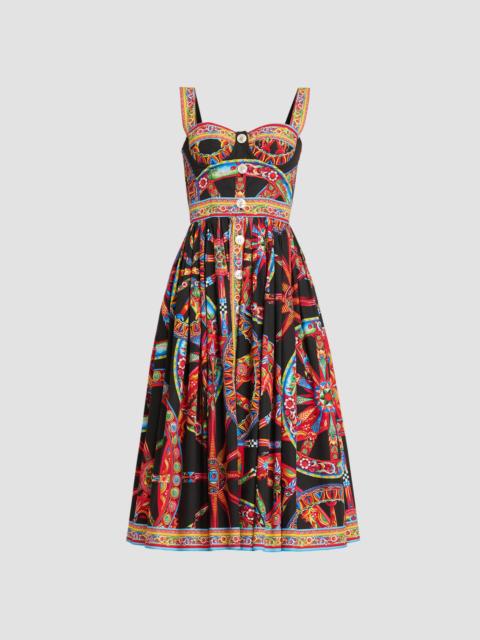 Women's Geometric Cotton Sweetheart Midi-Dress - Variante Abbinata