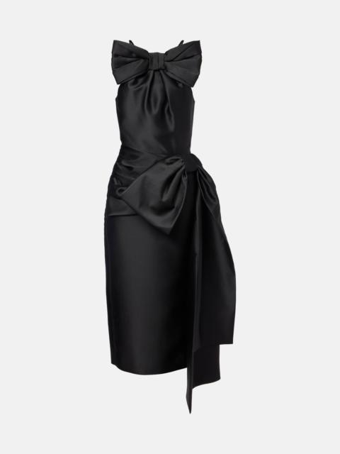 Bow-detail wool-blend satin midi dress