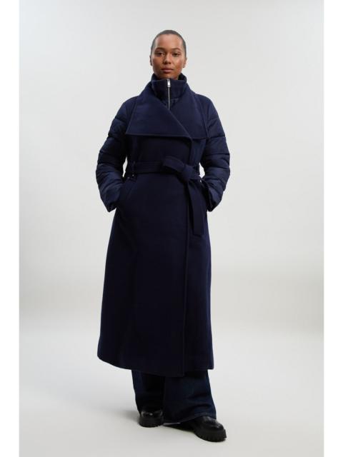 Plus Size Wool Blend Hybrid Puffer Belted Midi Coat