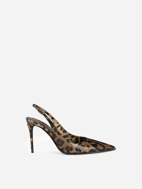 KIM DOLCE&GABBANA Polished calfskin slingbacks with leopard print