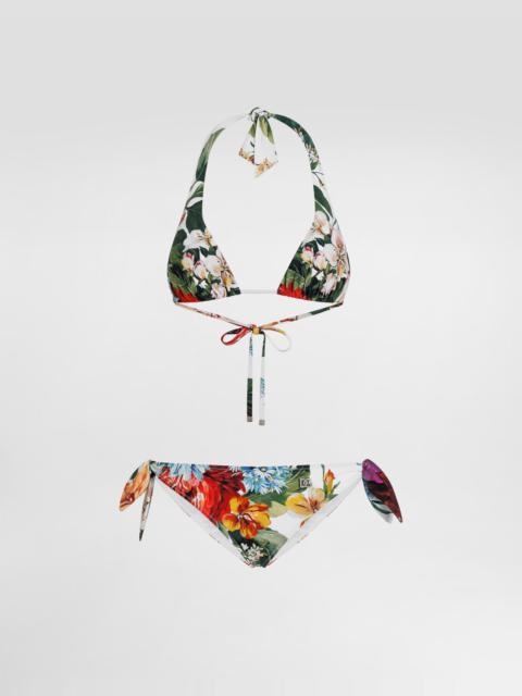 Flower-print padded triangle bikini