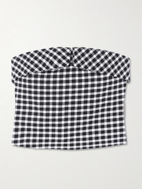 Chiara Cropped Strapless Checked Cotton-blend Top