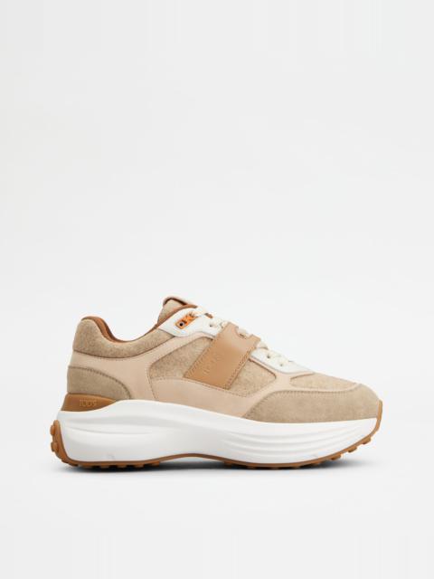 SNEAKERS IN FABRIC AND SUEDE - BROWN, PINK, BEIGE