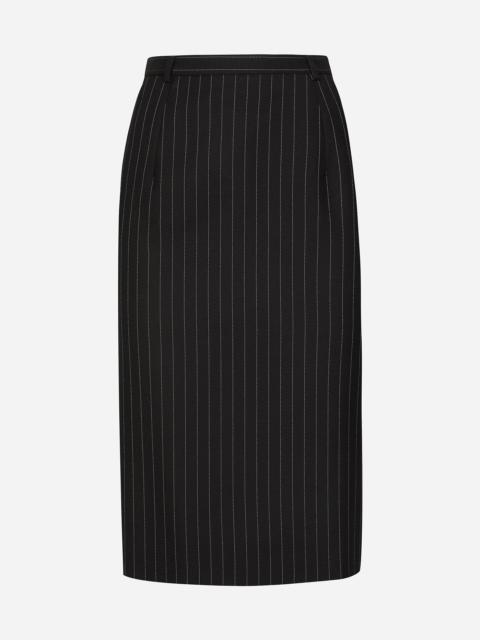 Pinstripe wool calf-length skirt