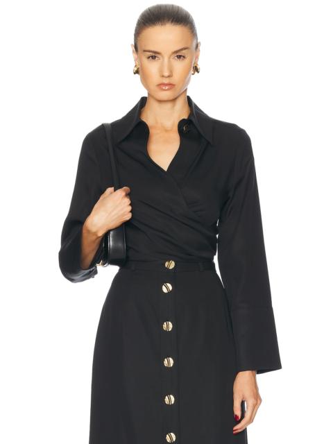 Collared Long Sleeve Wrap Top