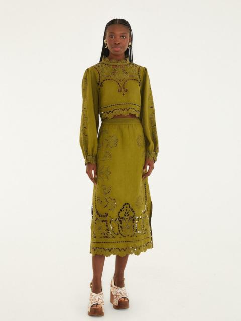 Green Majestic Garden Euroflax Premium Linen Richelieu Midi Skirt