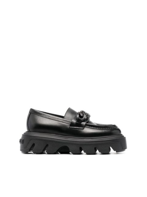 logo-plaque leather loafers