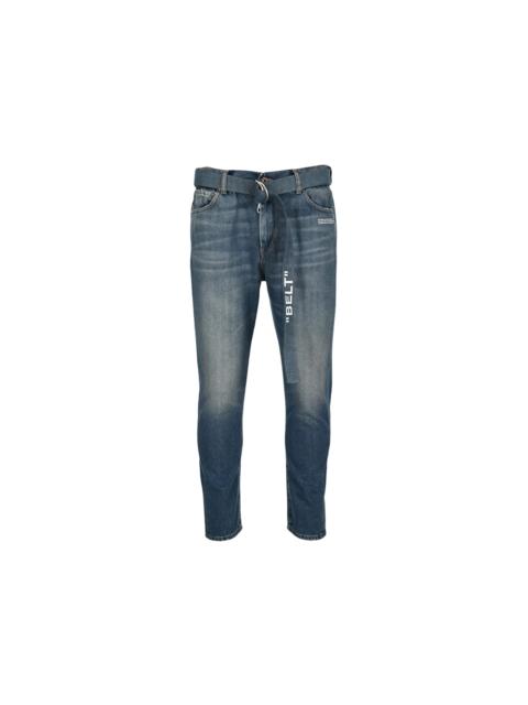 OFF-WHITE Belted Low Crotch Slim Fit Denim Jeans Medium Blue/White