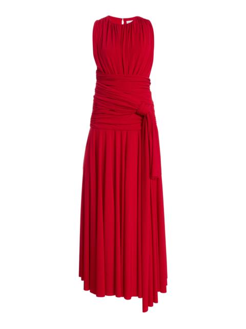 The Isadora  Knot-Detailed Draped Maxi Dress red