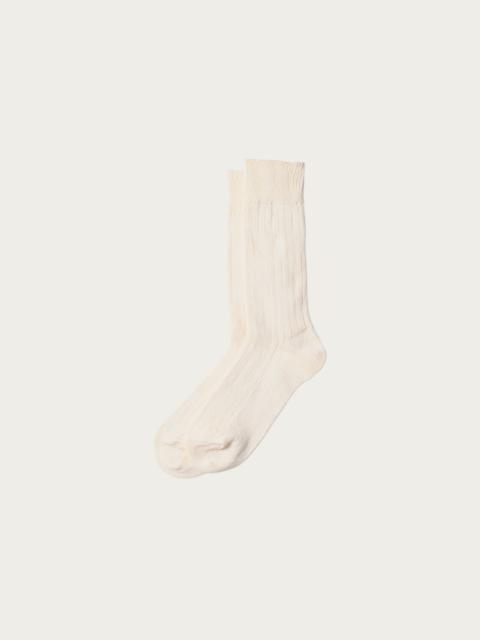 Linen Cotton Ribbed Crew Socks - Ecru