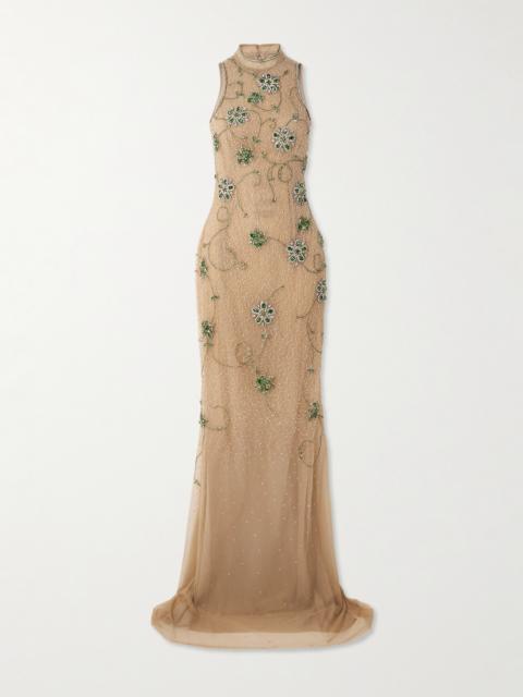 Bead And Crystal-embellished Silk-blend Tulle Gown
