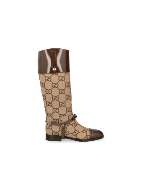 Gucci GG Round Toe Knee-High Boots Beige Brown (Women's)