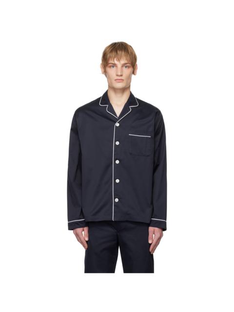 Navy Sateen Long-Sleeved Pyjama Shirt