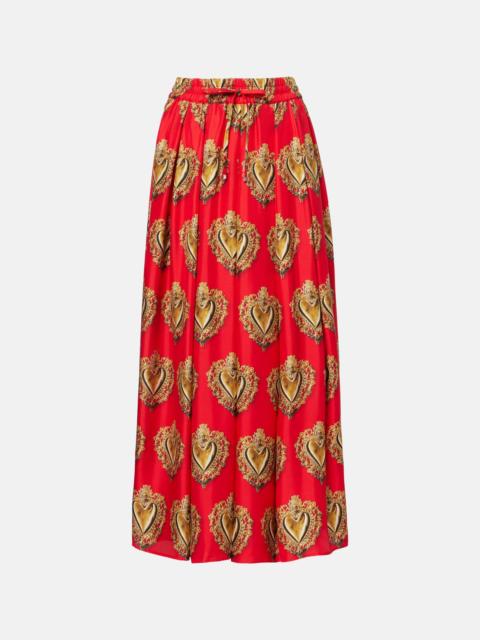 Printed silk satin maxi skirt