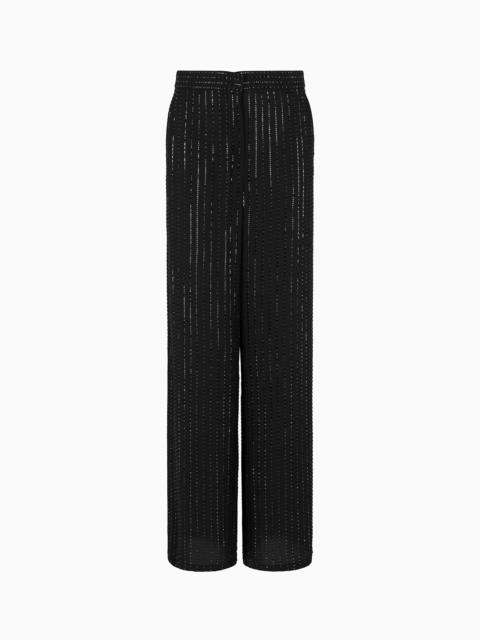 WIDE-LEG SILK TROUSERS WITH EMBROIDERY