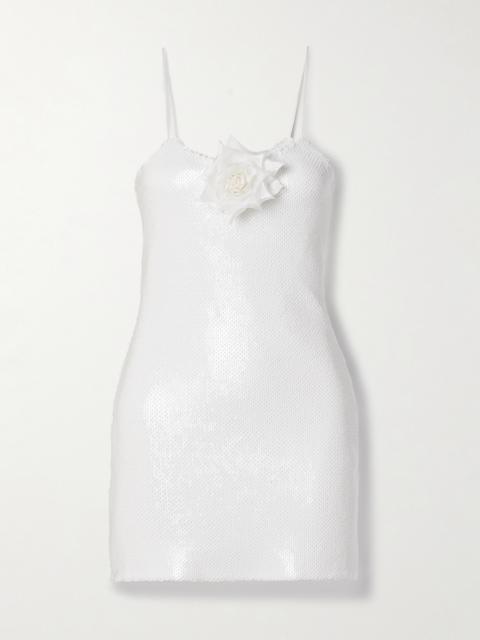 Embellished Silk-trimmed Sequined Tulle Mini Dress