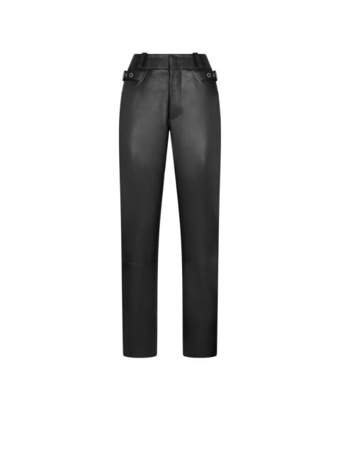 TEXTURED GRAIN LEATHER LEATHER BIKER PANTS