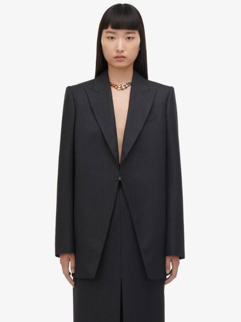 Women's Pinstripe Cutaway Jacket in Grey