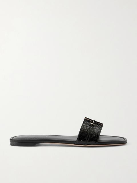 Embellished Snake-effect Leather Slides