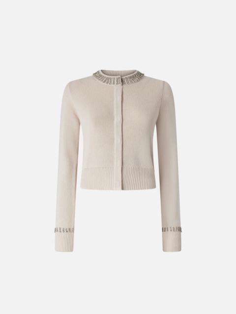 ROUND-NECK CARDIGAN WITH RHINESTONES