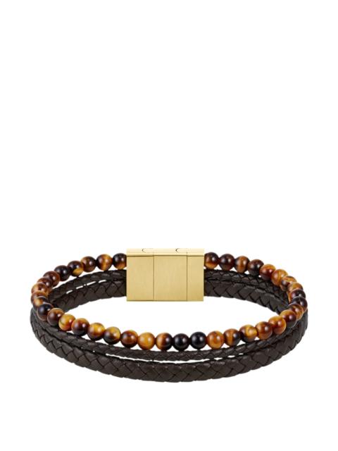 CUFF WITH BEADS AND BRAIDED BROWN LEATHER