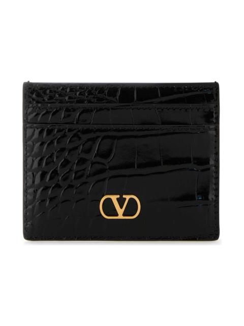 Black Leather Vlogo Card Holder