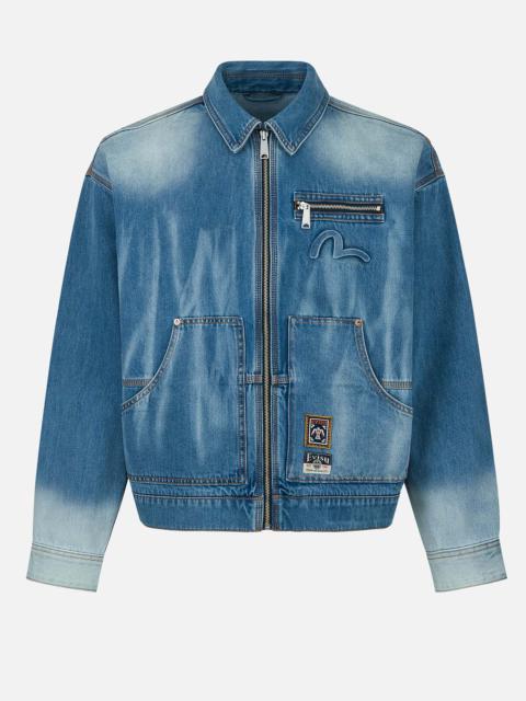Emboss Kamon Relax Fit Worker Denim Jacket