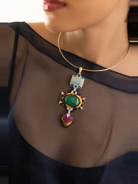 Blue Agate Ruby Black BlueTotem Pendant