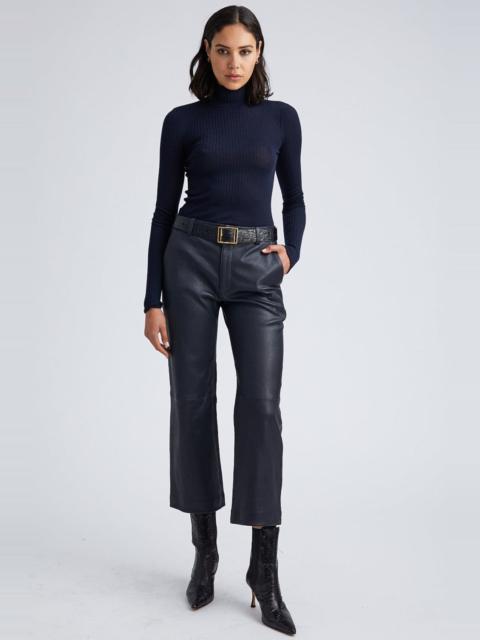NAVY LEATHER CROPPED TROUSERS