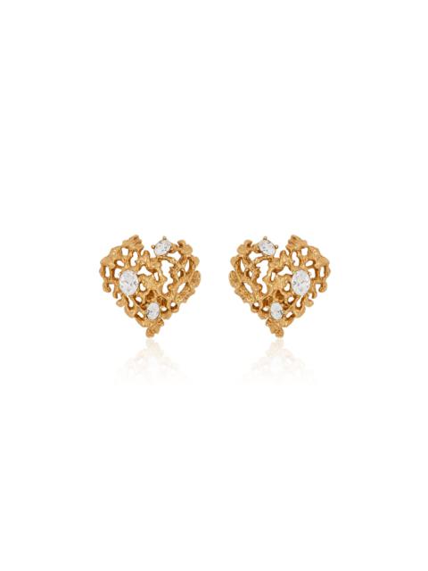 Coral Heart Pewter and Crystal Earrings gold