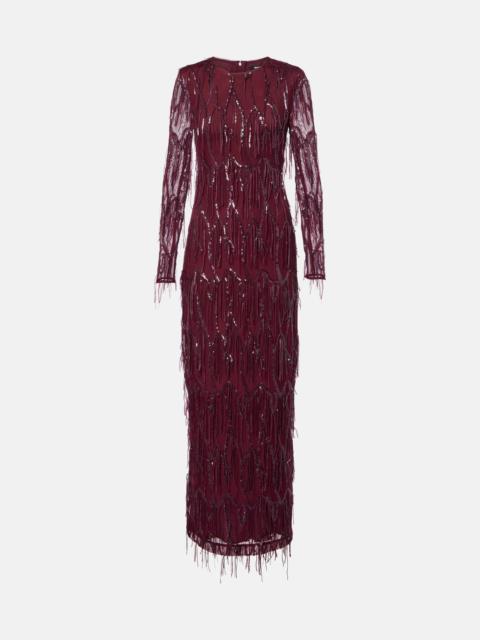 Fringed sequined mesh gown