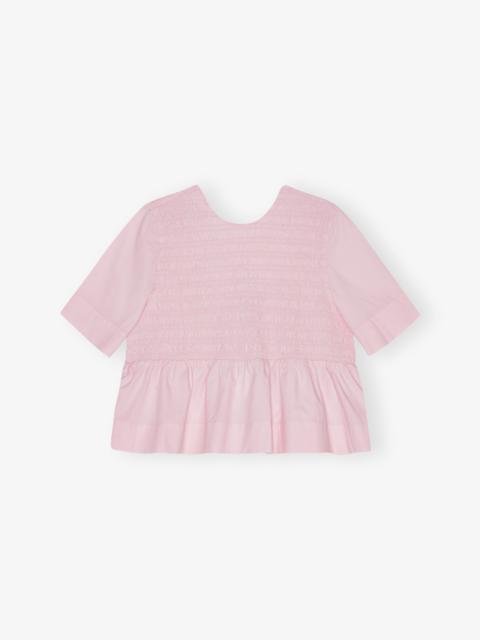 PINK COTTON POPLIN OPEN BACK SMOCK BLOUSE