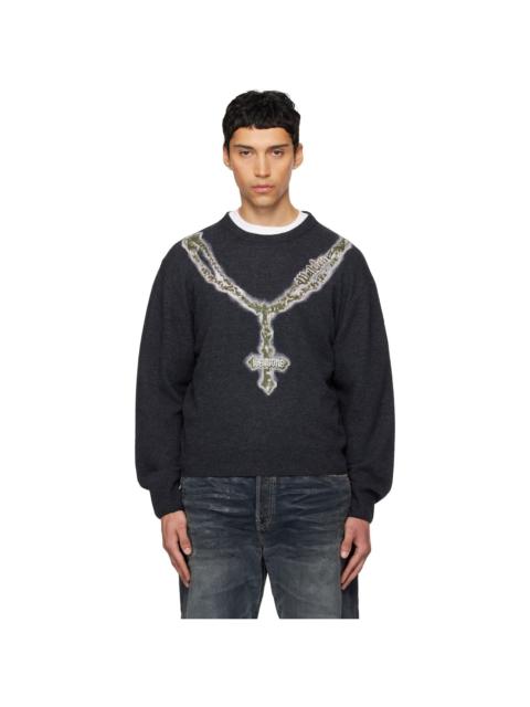 Gray Cross Necklace Sweater