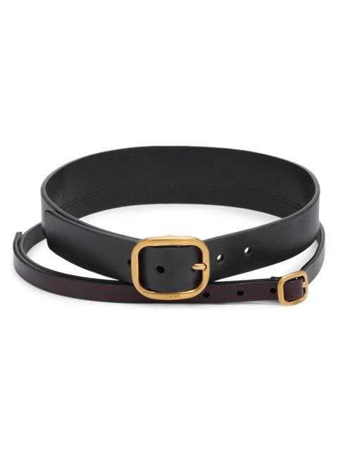 Women's Layered Double Leather Belt - Black Dark Brown Gold