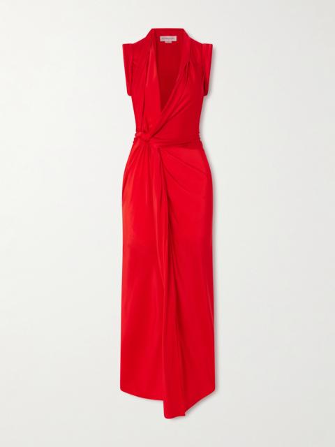 Asymmetric Twisted Satin Maxi Dress