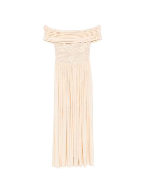 lace-detail pleated maxi dress