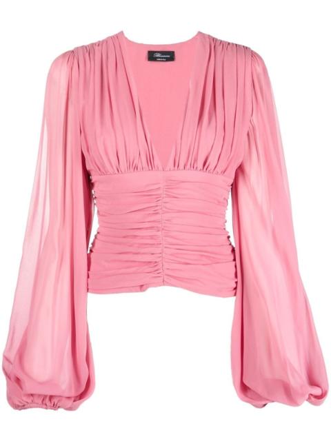 ruched V-neck silk blouse
