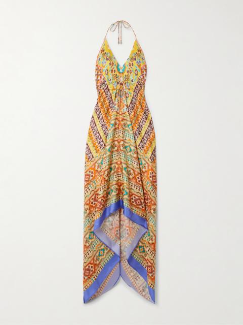 Asymmetric Floral-print Silk-twill Halterneck Dress