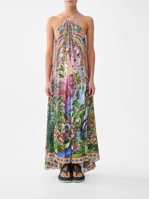GATHER NECK HARDWARE MAXI DRESS