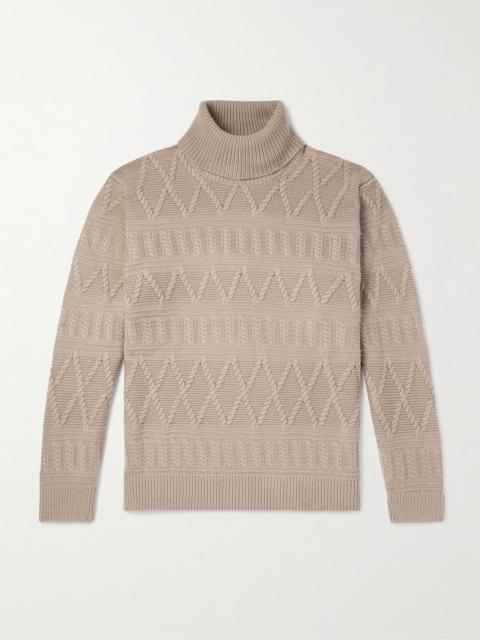 Jacquard-Knit Wool Rollneck Sweater Beige