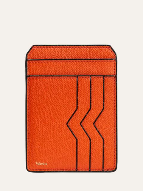 Men's V-Cut Compact Pebble Leather Card Holder