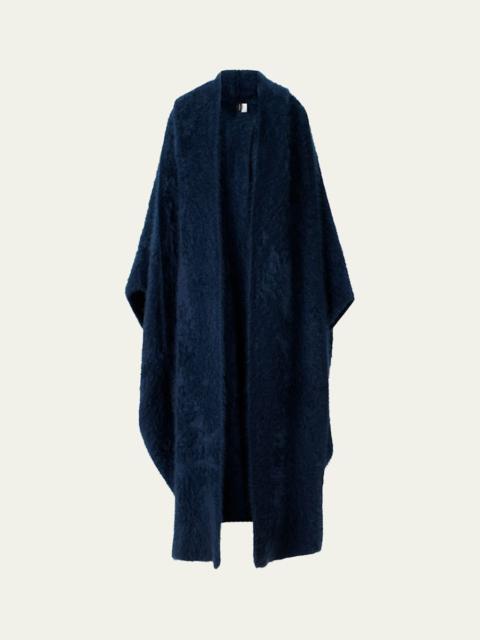 Brushed Cashmere Hooded Long Cape Coat